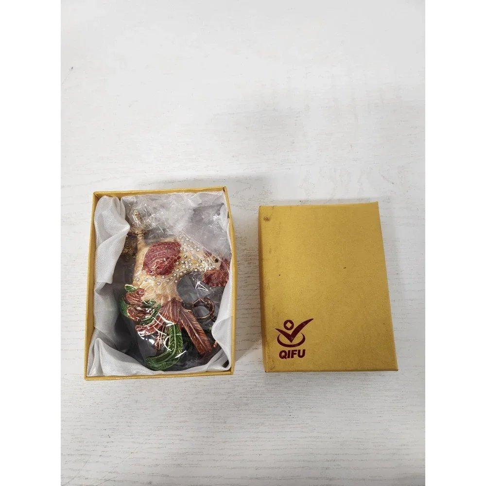 Rooster Crystal Alloy Metal Art Trinket Box Ring Box Rhinestones Qifu India New
